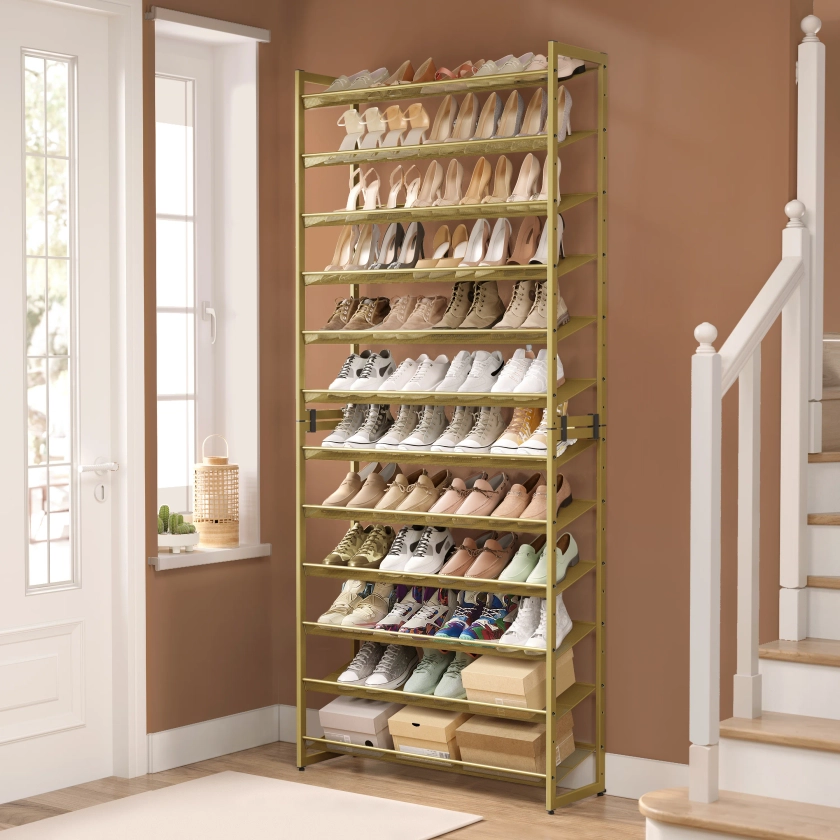 Rebrilliant 48-60 Pair Stackable Shoe Rack, with Adjustable Flat or Angled Shelves & Reviews | Wayfair