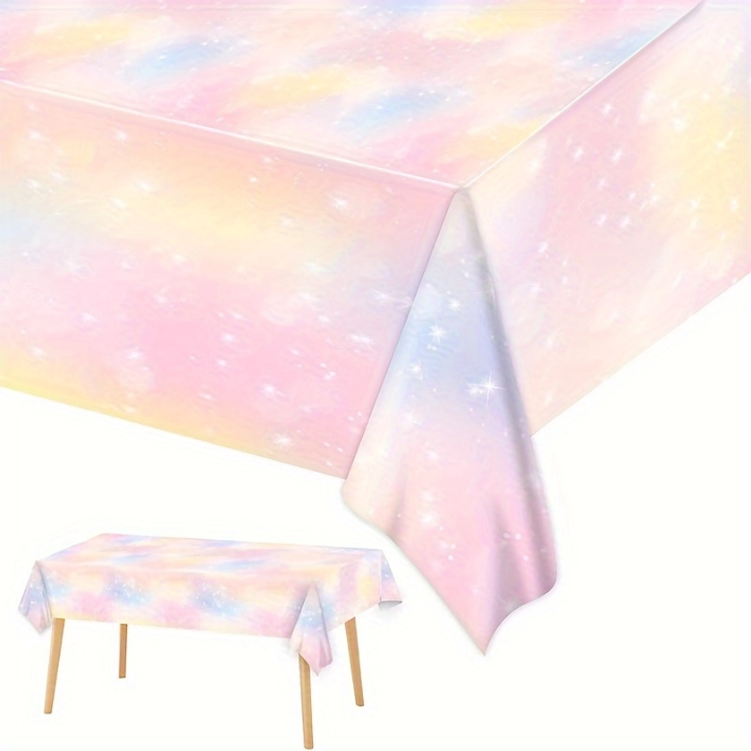 1pc, Gradient Rainbow Themed Tablecloth, * Birthday Party Celebration Disposable Plastic Tablecloth, Table Decor, Birthday Decor, Birthday Supplies