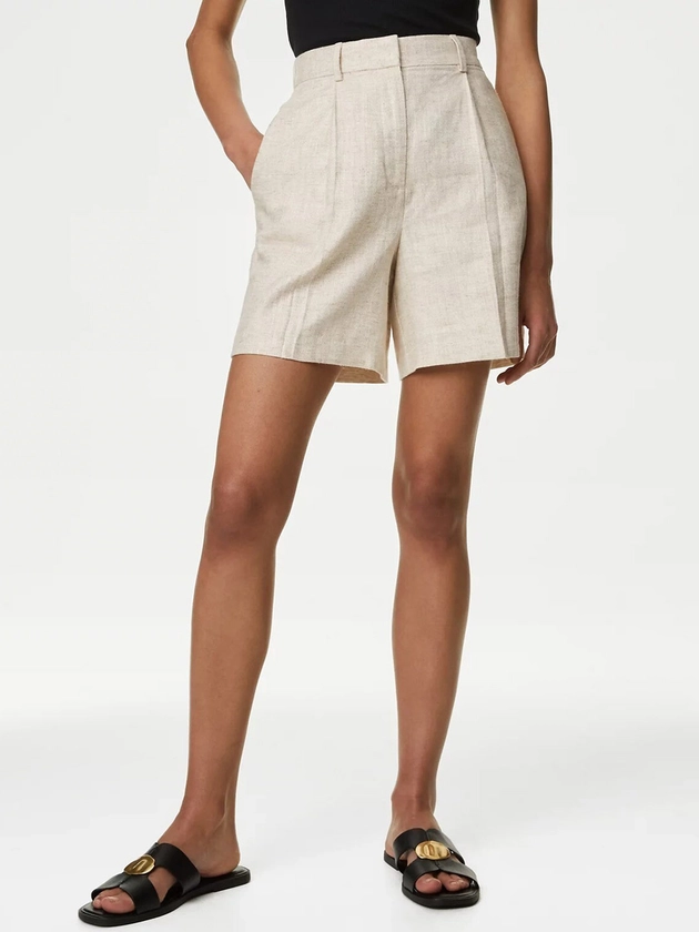Marks & Spencer Women High-Rise Pleated Shorts