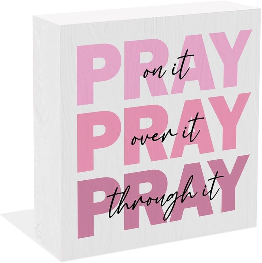 Pink Girls Dorm Decor, Pink Christian Gifts for Women, Room Decor for Teen Girls, Pink Christmas Decor, Pray on It sign 5 x 5 Inches