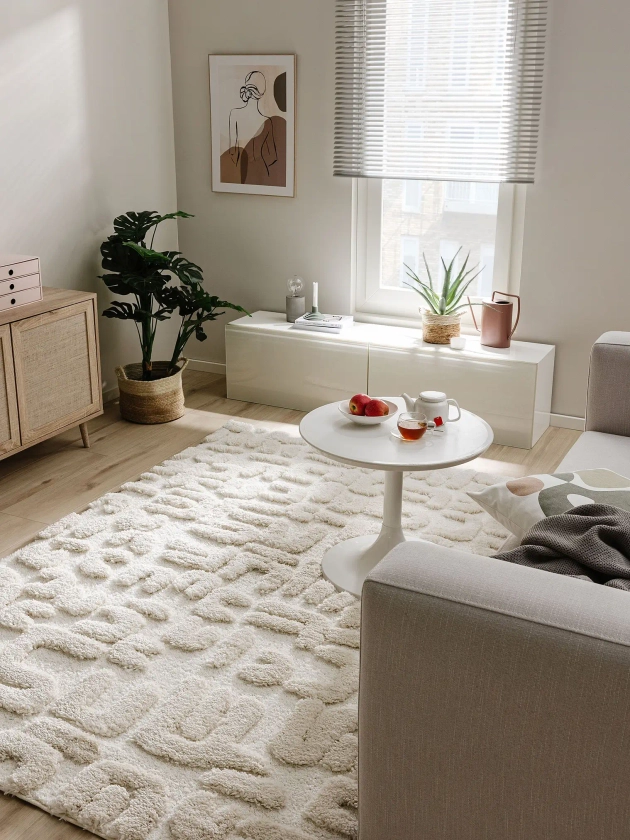 Découvrez Tapis à poils longs Tibo Crème/Beige en différentes tailles