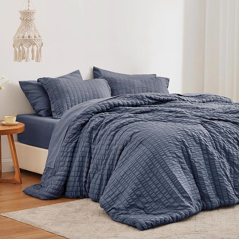 Amazon.com: Love's cabin Seersucker Navy Blue Twin XL Comforter Set, 5 Pieces Twin XL Bed in a Bag, All Season Twin XL Bedding Sets with Comforter, Flat Sheet, Fitted Sheet, Pillowcase and Pillow Sham : Home & Kitchen
