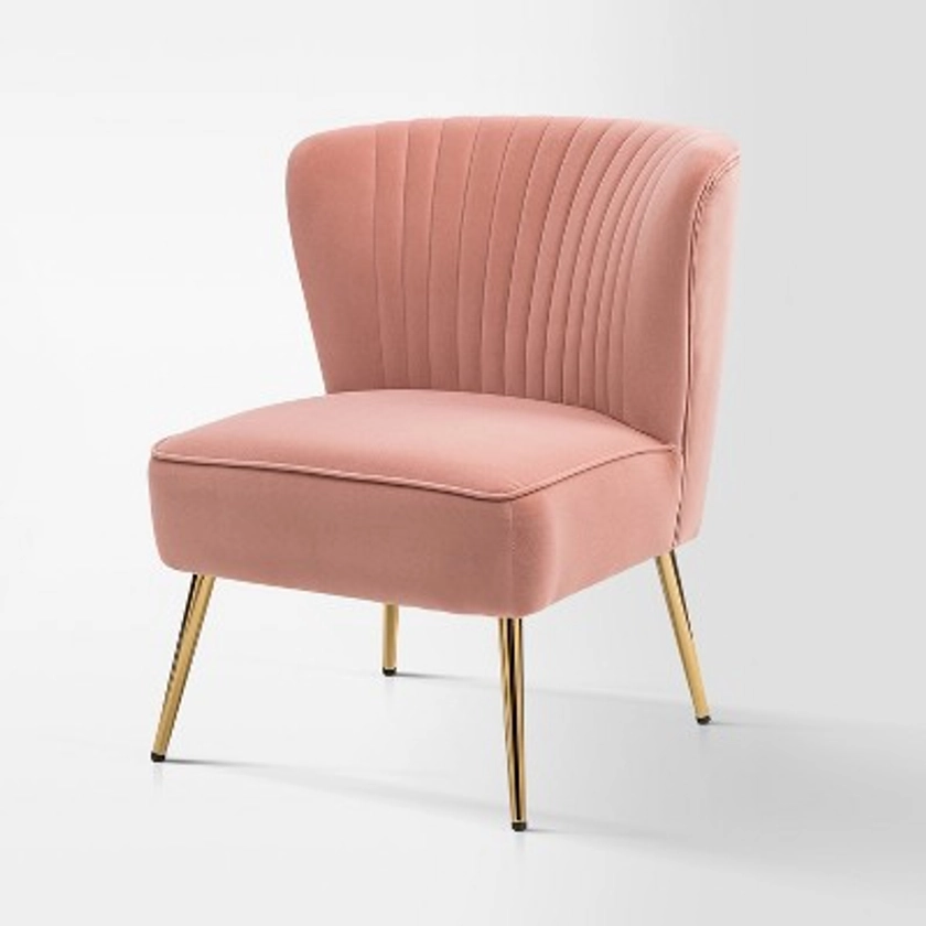 Quentin Velvet Accent Side Chair with Golden Metal Base | Karat Home - Pink