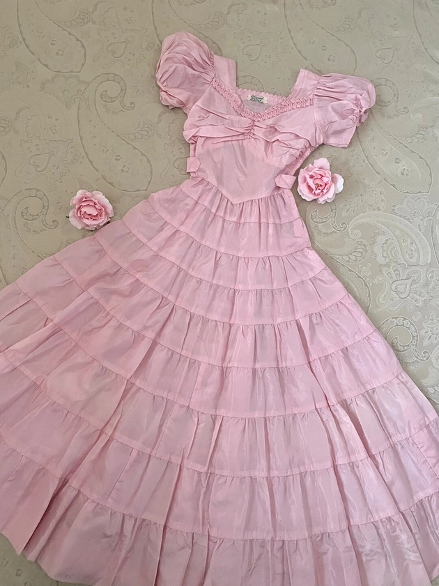Vintage 30s Dress, 1930s Gown, Pink Taffeta Gown, Puffed Sleeve Dress, XS - Etsy UK