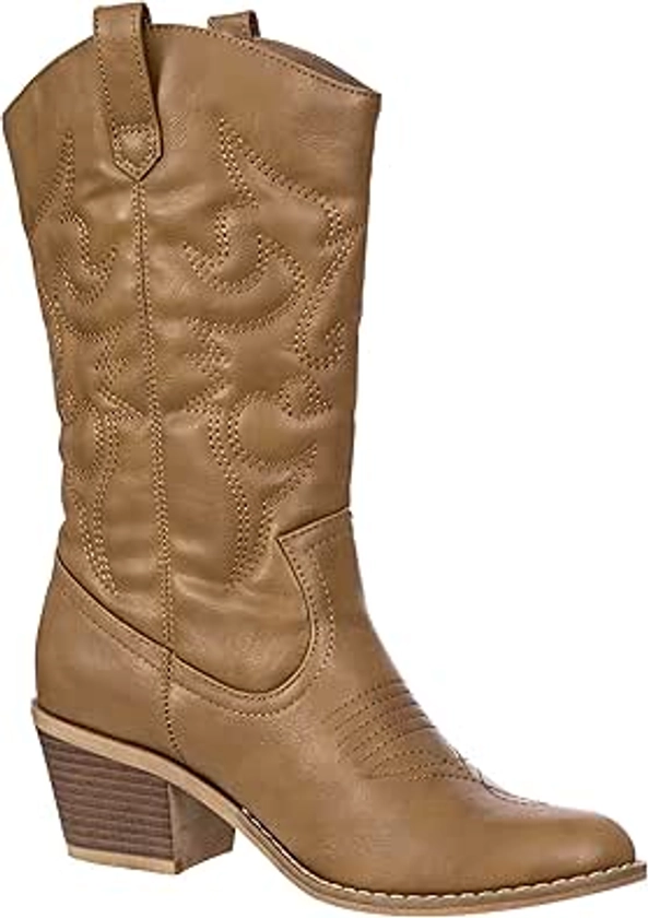 Amazon.com | Charles Albert Cowboy Boots for Women Mid-Calf Boot Embroidered Western Cowgirl Boots in Tan Size 9 | Mid-Calf