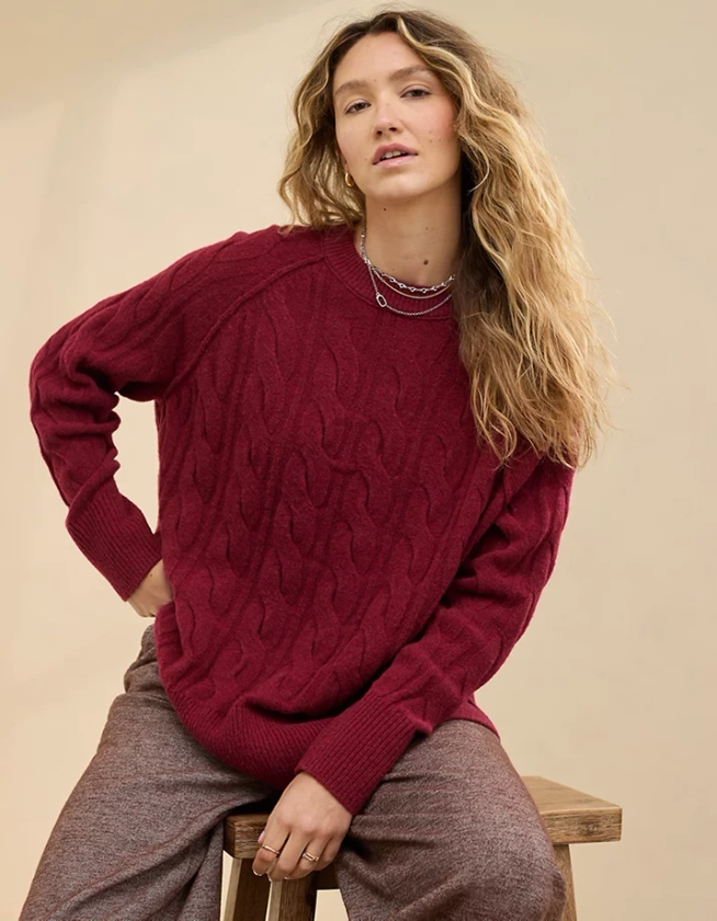 Aerie unREAL Cable Crew Sweater