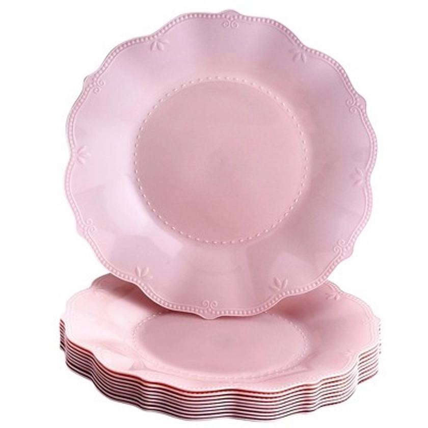 Silver Spoons Elegant Disposable Plastic Plates for Party, Heavy Duty Blush Disposable Plate Set, Dinner Plates - 10.75" (10 PC) - Chateau