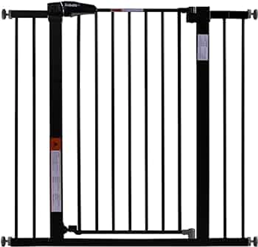 BABELIO 36" Extra Tall Dog Gate, 26''-40'' Wide Auto Close Baby Gate, Pressure Mounted Metal Pet Gate, Easy Install No Drilling, No Tools Required, with Wall Protectors and Extenders (Black)