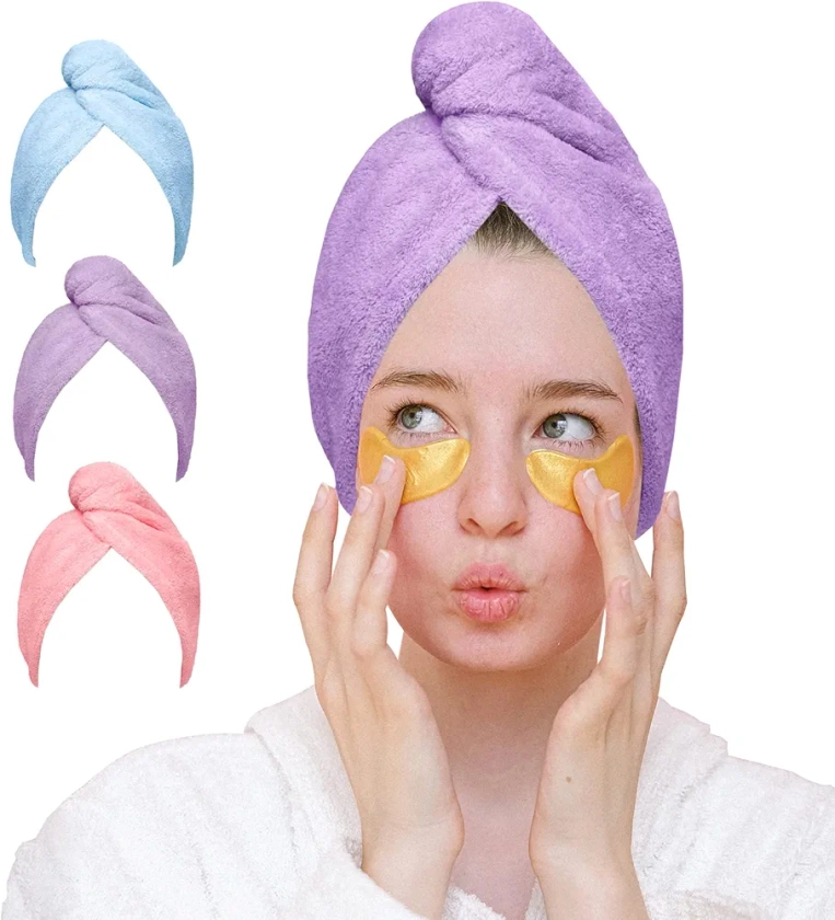 Good Nite 3 Pack Microfibre Hair Towel Wrap Super Absorbent Drying Hair Turban Towels with Buttons Towels for Women Girl Adult Long Curly Wet Hair (Pink|Purple|Gray) : Amazon.co.uk: Beauty