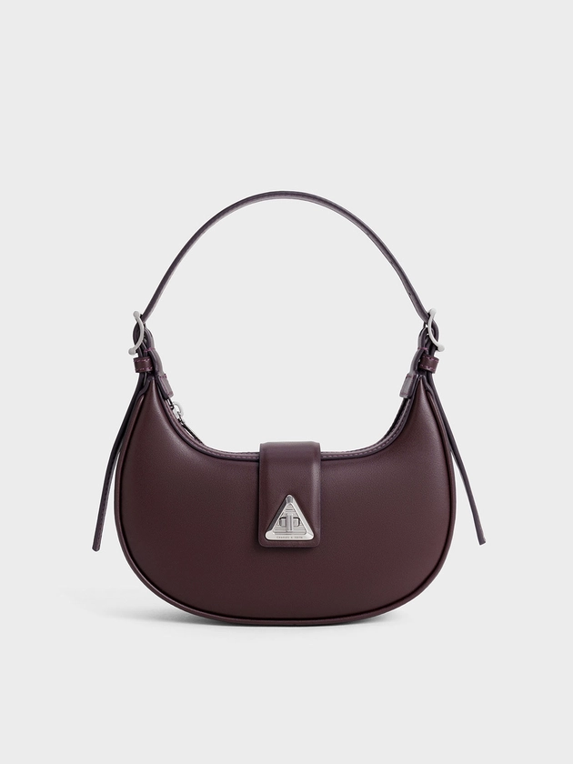 Plum Trice Metallic Accent Belted Shoulder Bag | CHARLES & KEITH