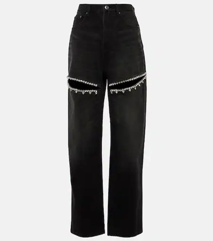 Embellished cutout straight jeans in black - Area | Mytheresa