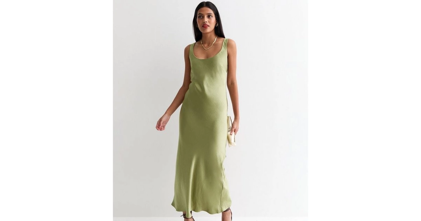 Olive Satin Scoop Neck Midaxi Slip Dress | New Look
