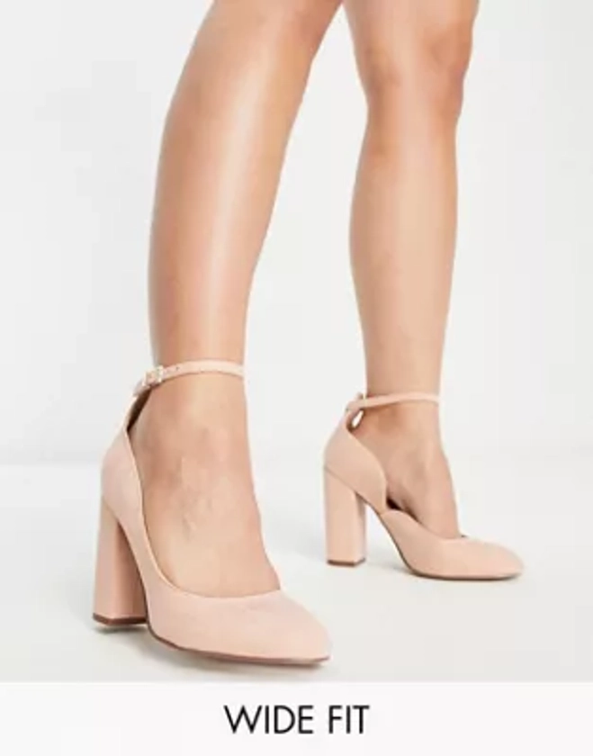 ASOS DESIGN Wide Fit Placid high block heels in beige | ASOS