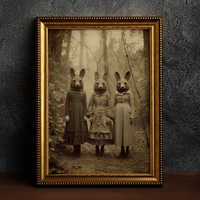 Rabbit Cult of the Forest, Vintage photography, Art Poster Print, Dark Academia, Gothic Occult Poster, Witchcraft, Gothic Home Decor, Creepy