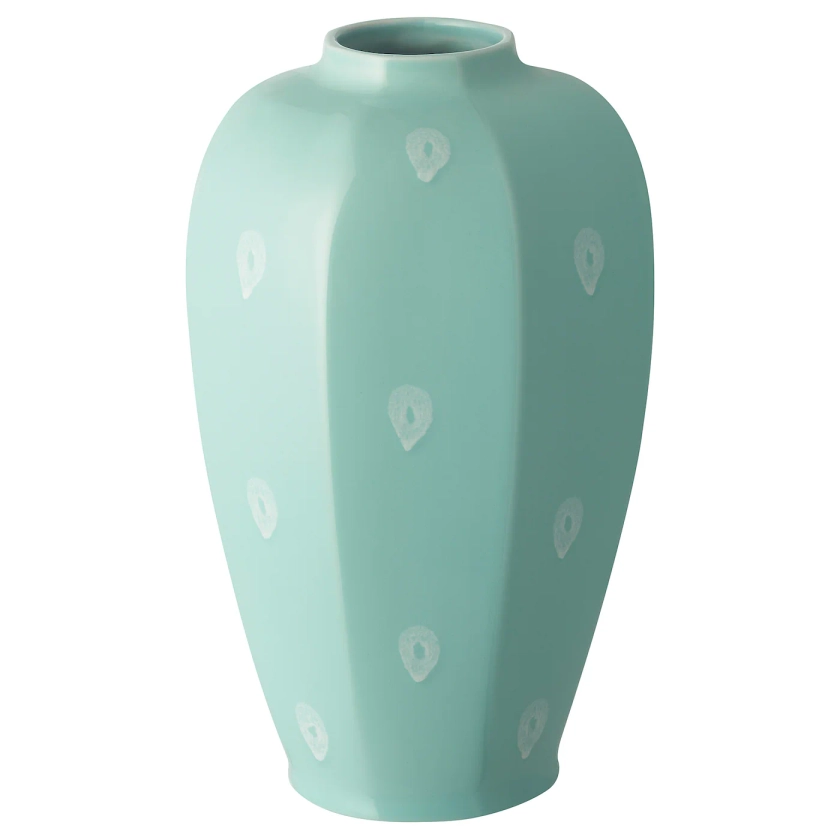 FÖSSTA vase, turquoise/émaillé motif à pois, 26 cm - IKEA