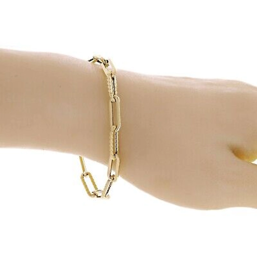 Italian 14k Yellow Gold Hollow Twisted Paper Clip Link Bracelet 7.5" 3.2 grams