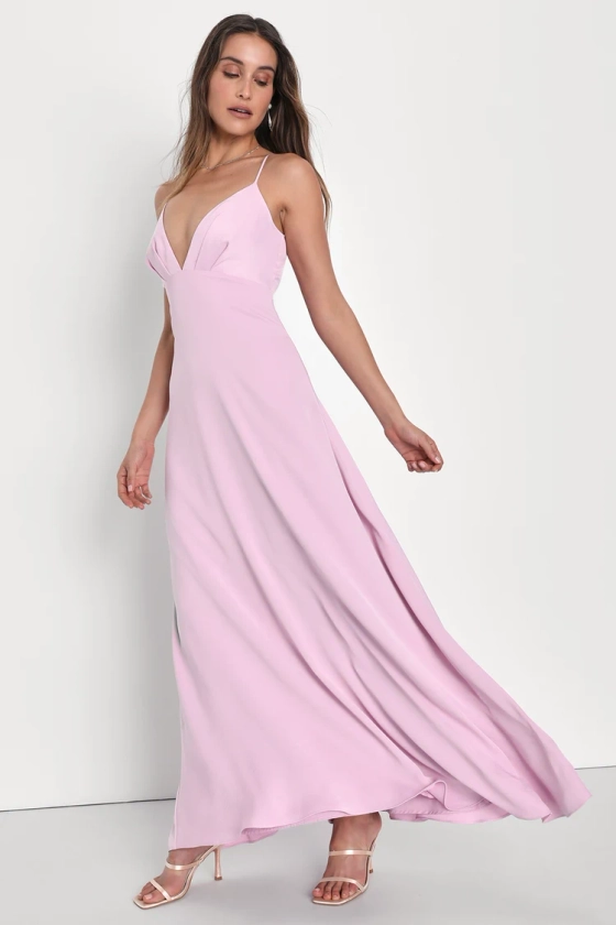 Captivating Elegance Light Pink Satin Backless Maxi Dress