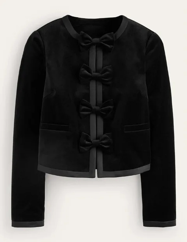 Bow-Trim Collarless Jacket - Black | Boden US