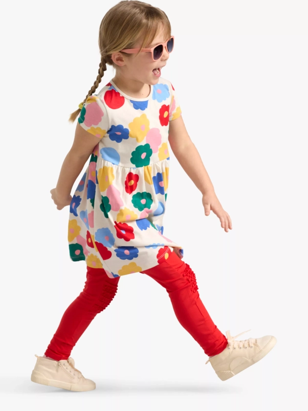 Lindex Kids' Short Sleeve Tunic Dress, Light Beige/Multi