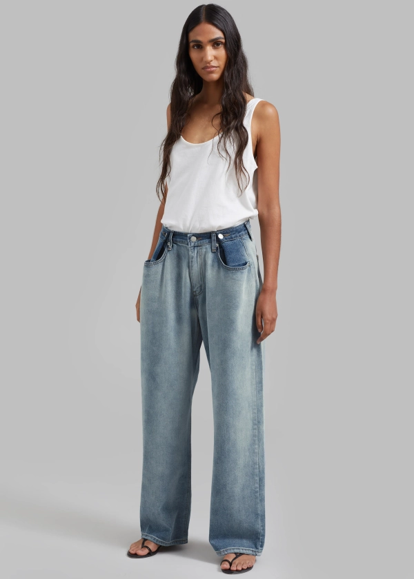 Hayla Contrast Denim Pants - Light Wash/Blue