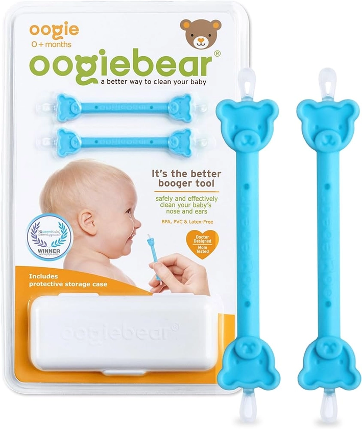 oogiebear - Nose and Ear Gadget. Safe, Easy Nasal Booger and Ear Cleaner for Newborns and Infants. Dual Earwax and Snot Remover. Aspirator Alternative - Two Pack with Case - Blue