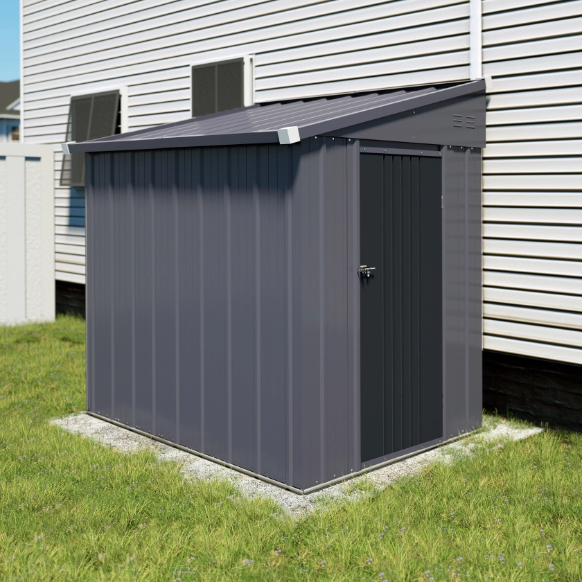 VEIKOUS 6ft x 4 ft Lean-to Storage Shed, Utility Tool Patio Storage House 24 sq ft w/Lockable Door for Backyard & Garden, Grey - Walmart.com