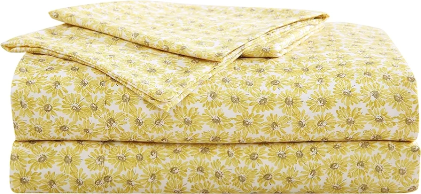 Betsey Johnson - Queen Sheet Set, Soft & Lightweight Bedding, Fade & Wrinkle Resistant (Sunflower Field Yellow, Queen)
