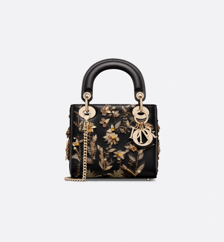 Mini Lady Dior Bag Black Calfskin Embroidered with the Ombres Florales 3D Motif | DIOR