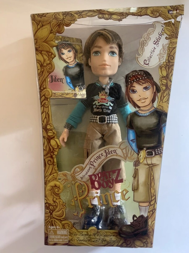 BRATZ BOY PRINCE IDEN DOLL NEW IN BOX-RARE WITH COLLECTIBLE STICKER 2003.