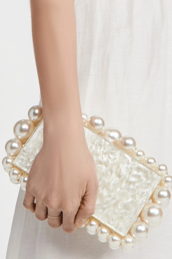 Buy White Resin Pearl Box Clutch by Sephyr Online at Aza Fashions.