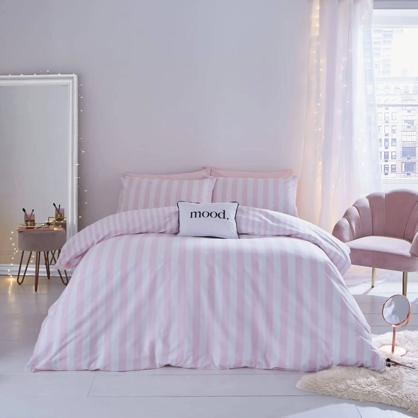 Sassy B Bedding Stripe Tease Reversible Double Duvet Cover Set with Pillowcases Pink