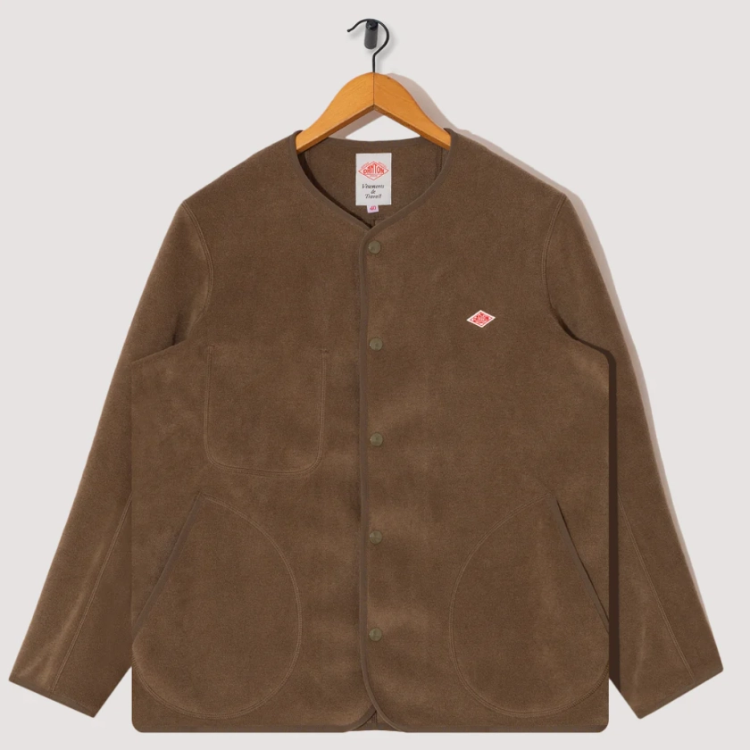 Fleece Collarless Jacket - Khaki