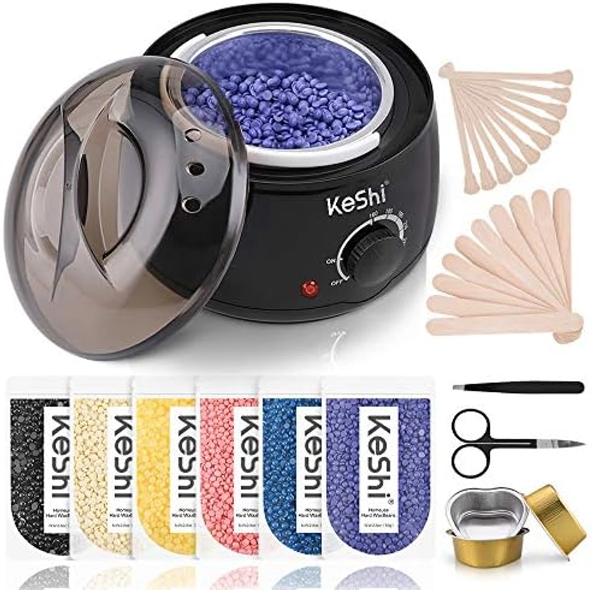 KeShi Waxing Kit,Wax Warmer for Painless Hair Removal, Home Wax Kit with 5 Bags Hard Wax Beans for Full Body, Legs, Face, Eyebrows, Bikini Wax Women Men