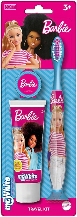 Barbie Oral Care Travel Kit Contains Strawberry Flavour Toothpaste and Toothbrush with Protection Cap, Suction Cup, Comfortable Handle and Soft Bristles for Kids : Amazon.co.uk: Health & Personal Care