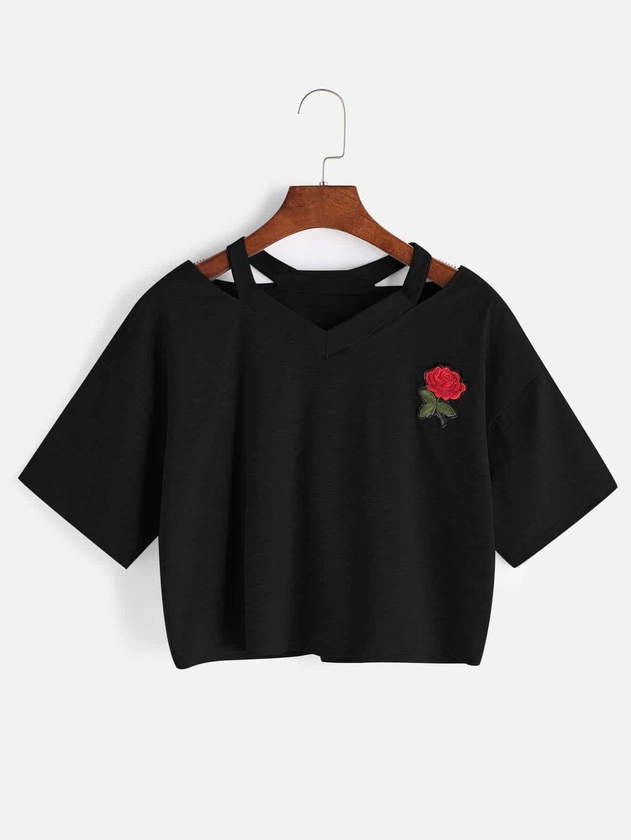 Rose Patched Crop Tee