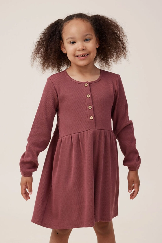 Sally Button Front Long Sleeve Dress