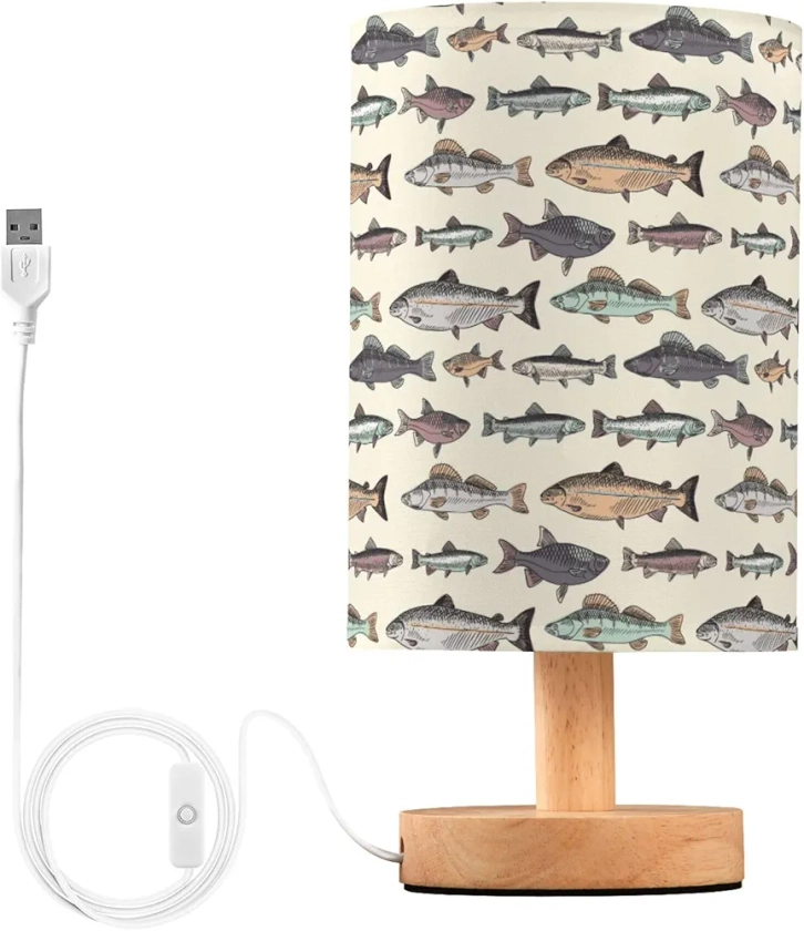 Vintage Fishes LED Table Lamp with USB Port Night Light Bedroom Lamps for Nightstand Living Room Dorm Home Office Desk