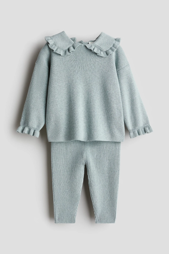 Ensemble 2 pièces en maille de coton côtelée - Taille régulière - Encolure ronde - Blanc - ENFANT | H&M FR