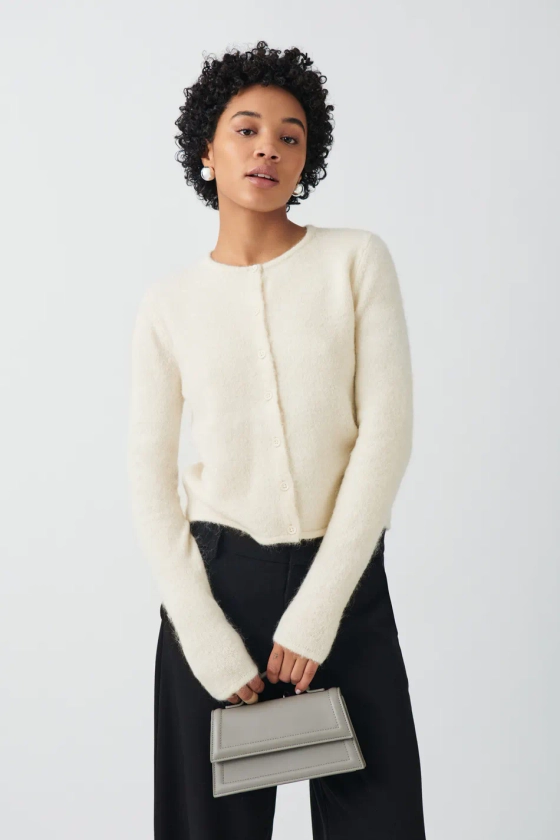 Knitted cardigan - Weiß - Dame - Gina Tricot