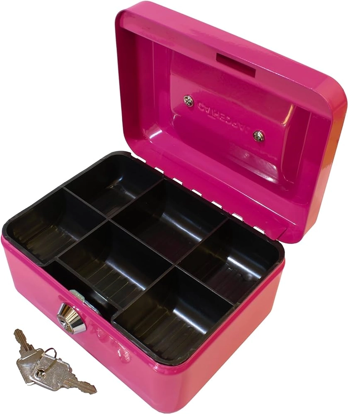 Cathedral Products Key Lockable Cash Box with Lift Out 6 Compartment Coin Tray - 6 Inch - Pink : Amazon.co.uk: Stationery & Office Supplies