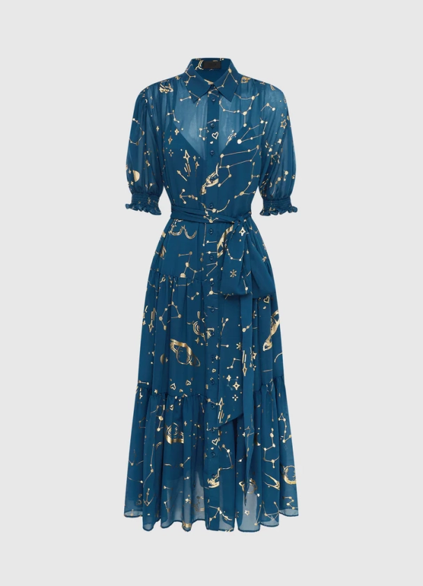 Ellie Bishop Sleeve Midi Dress - Celestial Print