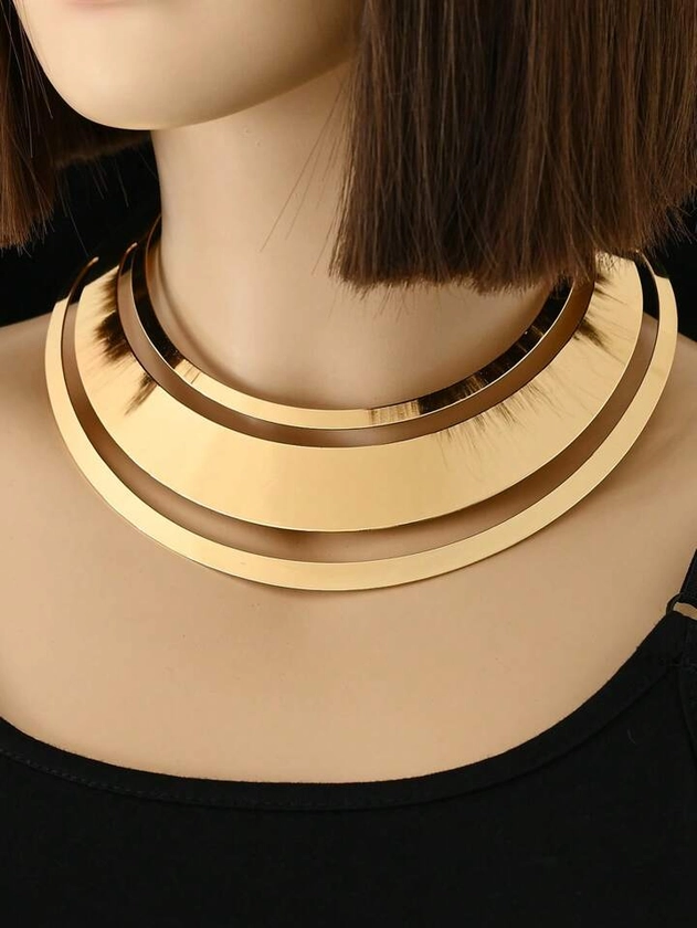 1pc Gold Metal Irregular Geometric Cutout Punk Choker Necklace