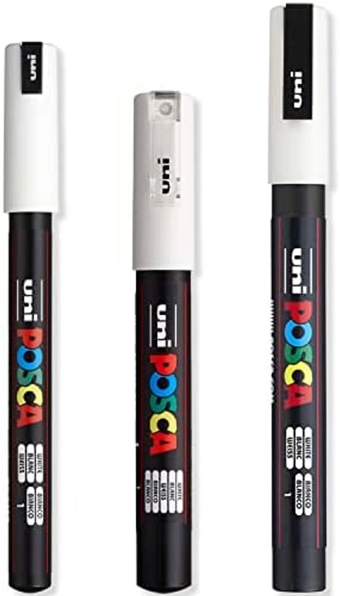 Posca - Lot de 3 marqueurs ultra fins à fins – PC-1MR, PC-1M, PC-3M – Encre blanche : Amazon.com.be: Loisirs créatifs