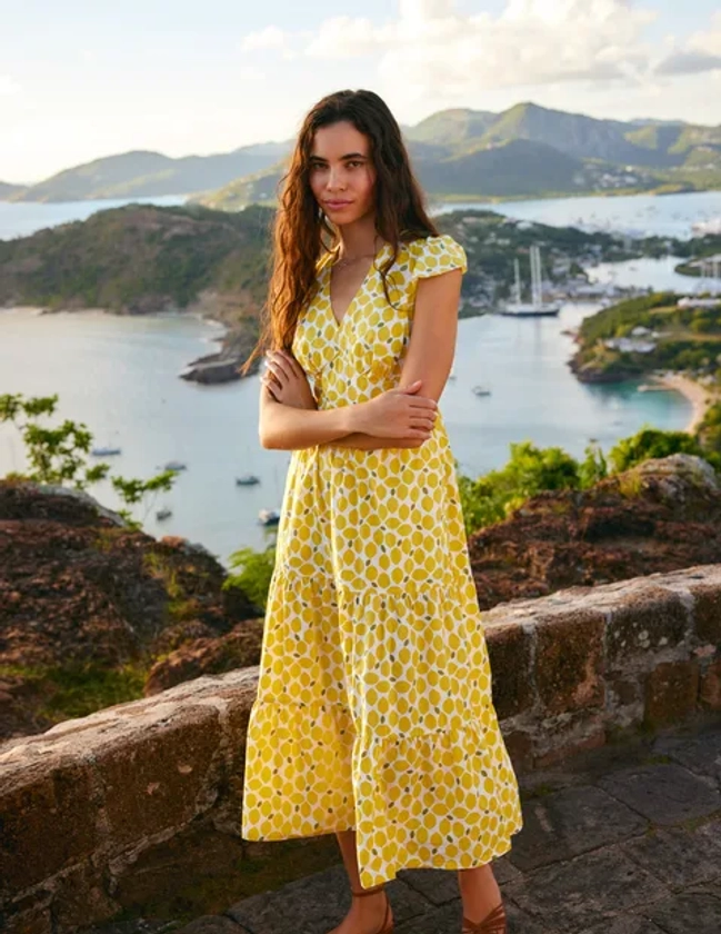 May Cotton Midi Tea Dress - Passionfruit, Lemons | Boden US