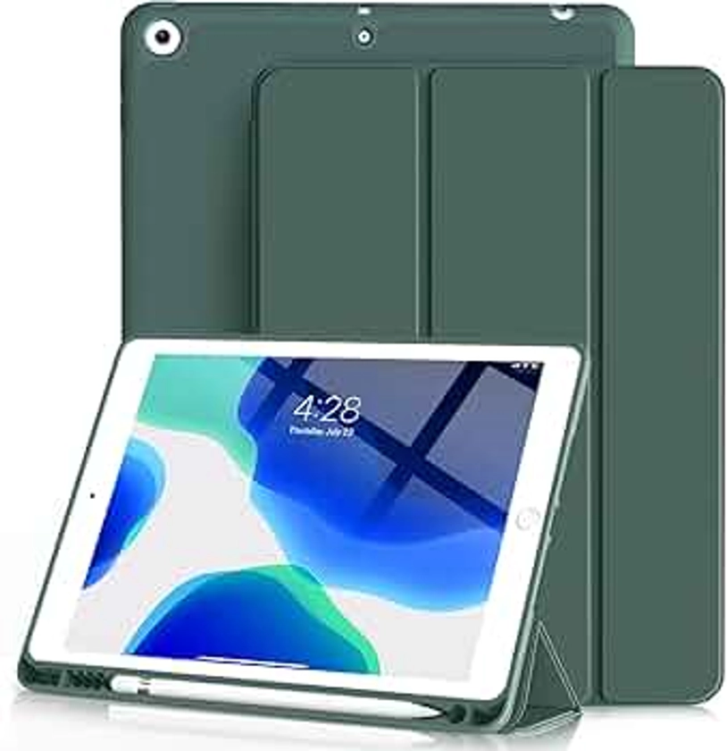 Aoub iPad 9th Generation 2021/iPad 8th Generation 2020/iPad 7th Generation 2019 Case with Pencil Holder, iPad 10.2 inch Smart Stand Case with Soft TPU Back Cover, Auto Sleep/Wake, Dark Green