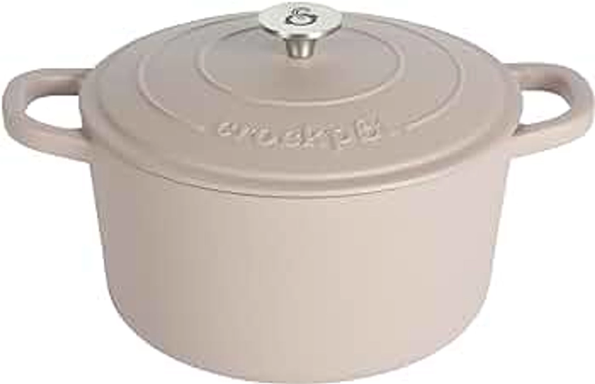 Crock Pot Artisan 7-Quart European Enameled Round Cast Iron Dutch Oven Pot With Lid - Matte Dusty Pink