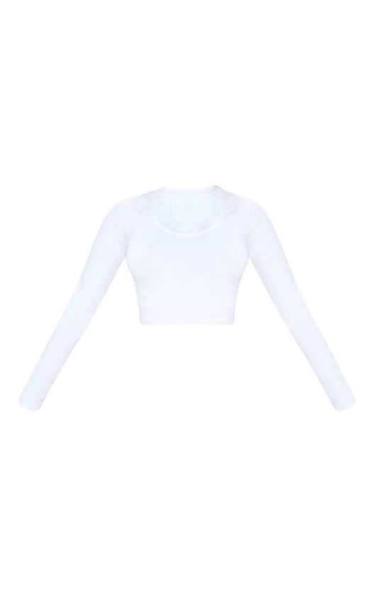 Crop top blanc à col en V et manches longues