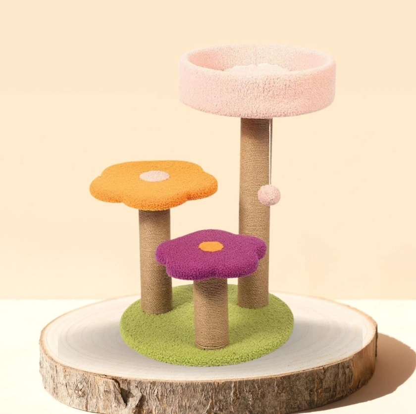 Flower Petal Cat Tree Multi-Platforms with Bed and Scratching Posts