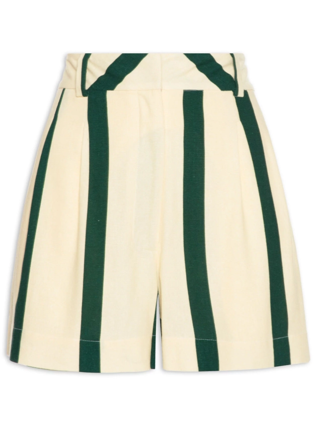 Short Feminino Linho Estampa Costa - Verde