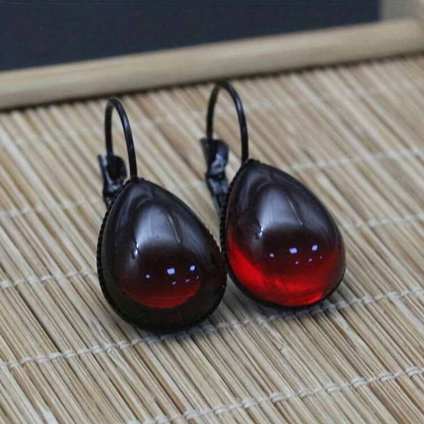 1 par de Aretes de gota de agua rojos de estilo gótico vampirico, joyería de bruja para fiesta de Halloween, decoración